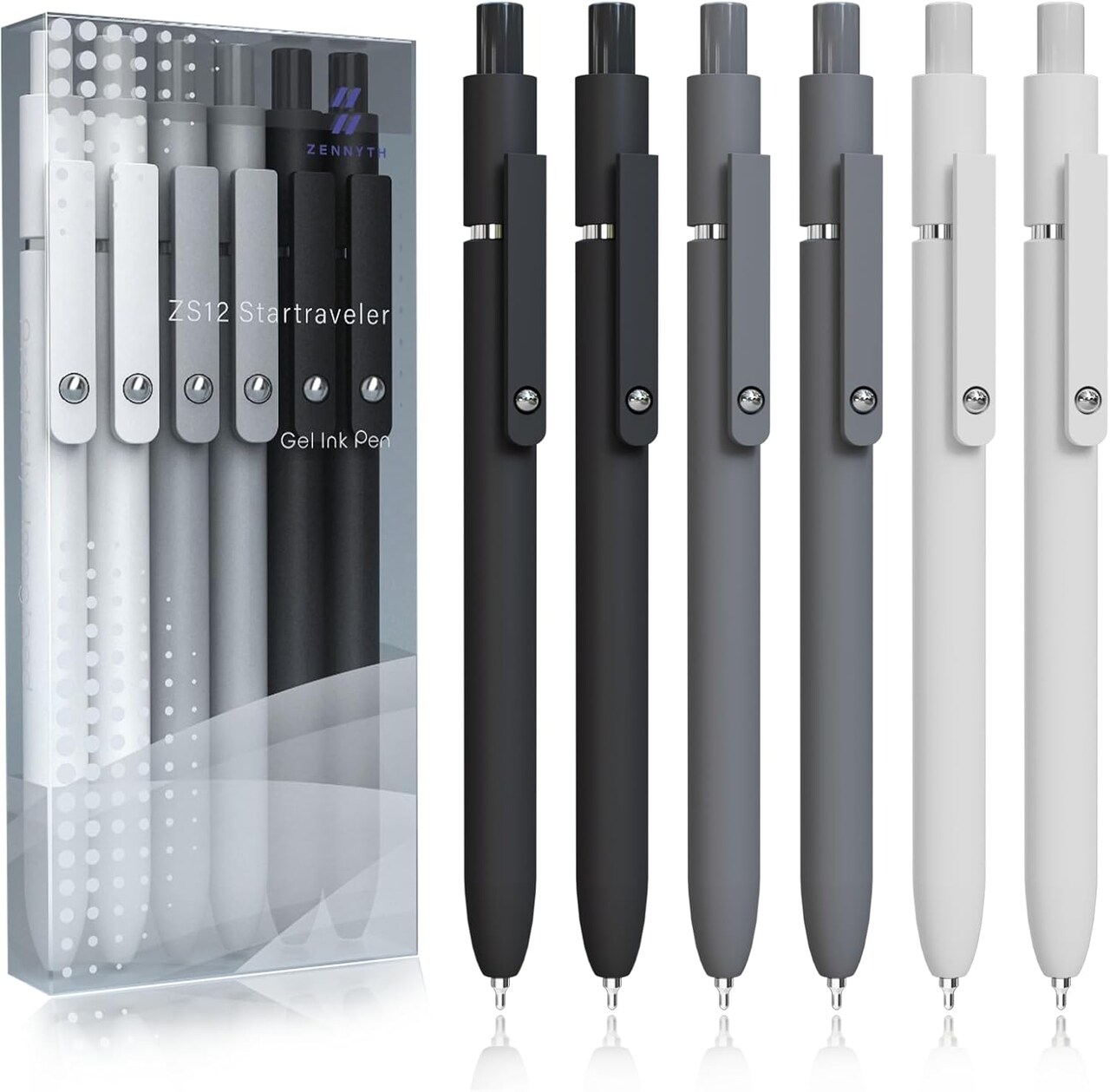 Gel Pens,6 Pcs 0.5mm Fine Point Black Ink Pens With Smooth Writing,Quick Dry Pens For Journaling,Nurse Aesthetic Pen,Office School Supplies for Men Women Student(Black Gray White)